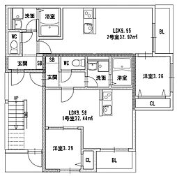 Maison Hakata Minami (メゾン博多南) 1LDKの間取図画像