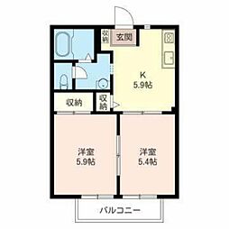 パールサン 2階2Kの間取り