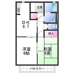 ハイムあなしの里 2DKの間取図画像