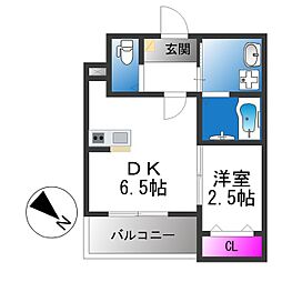 西湊町エヌエム・セント 1DKの間取図画像