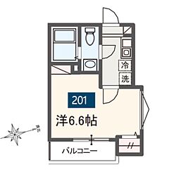 MELDIA稲城II 2階1Kの間取り