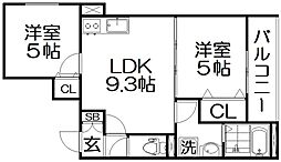 クリエオーレ星田 2LDKの間取図画像
