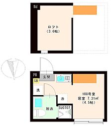 ハーモニーテラス東新町II 1階ワンルームの間取り
