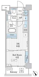 パークアクシス門前仲町テラス 1DKの間取図画像