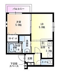 フジパレス住道III番館 1LDKの間取図画像