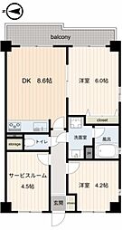 ライオンズマンション武蔵浦和 2SLDKの間取図画像