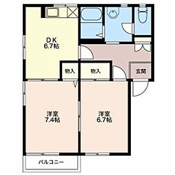 ぴゅあぐりーんべーるA 2DKの間取図画像