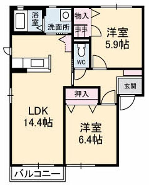 Ｄｉａｓ　Ｔｏｍｏｄａ A0201｜山口県下関市綾羅木本町９丁目(賃貸アパート2LDK・2階・61.07㎡)の写真 その2