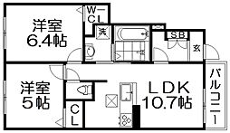 クラール倉治D 2LDKの間取図画像