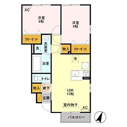 セイチ上近江E 2LDKの間取図画像