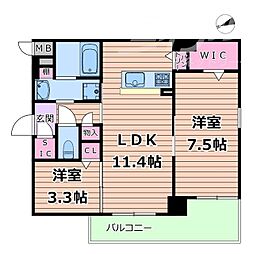 JR片町線(学研都市線) 徳庵駅 徒歩10分の賃貸マンション 3階2LDKの間取り