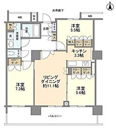 豊洲シエルタワー 24階3LDKの間取り