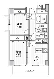 第六鳥塚ビル 2DKの間取図画像