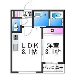 ハーモニーテラスS住之江 1LDKの間取図画像