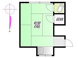 ひかり荘 1階ワンルームの間取り