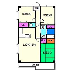 フローネ中央 3LDKの間取図画像