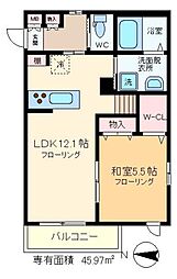 Kiyosumiso 1LDKの間取図画像