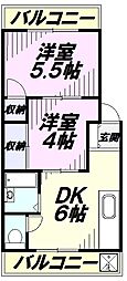 サンライズ高柳 2DKの間取図画像
