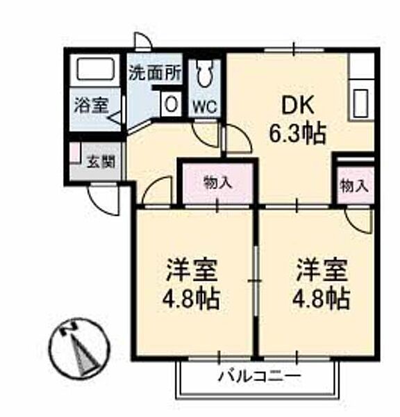フレグランス　Ｂ棟 B0106｜鳥取県米子市両三柳(賃貸アパート2DK・1階・43.80㎡)の写真 その2