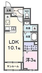 カフーエス 1LDKの間取図画像