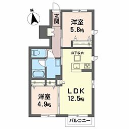 グレディシアＡ 1階2LDKの間取り