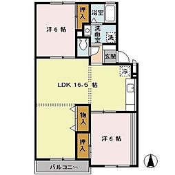 サンモール北花田 2LDKの間取図画像