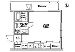 フェルトバーンハウス新江古田 2階ワンルームの間取り