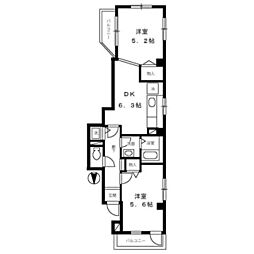 センティニアル山田 2DKの間取図画像