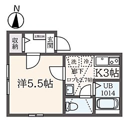 ＢｅａｃｈＬａｇｏｏｎ栗木1丁目 2階1Kの間取り