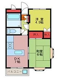 パルティーレ鶴ヶ島 2DKの間取図画像