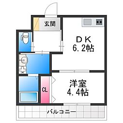 堺市堺区一条通アパート 1DKの間取図画像