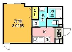 ARC TENJIN 2階1Kの間取り