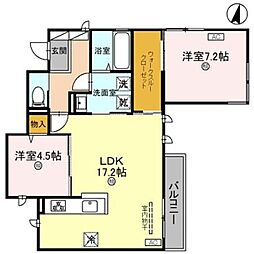D-ROOM和歌山黒田2 2LDKの間取図画像