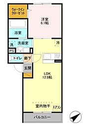 タウンコートB 1LDKの間取図画像