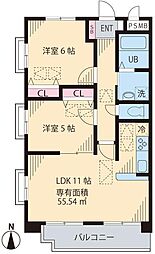 ルネ シェスタ 1階2LDKの間取り
