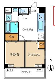 メゾンキクセイ 2階2DKの間取り