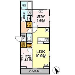 JR横浜線 橋本駅 徒歩14分の賃貸アパート 2階2LDKの間取り