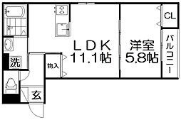 TEKO宮之阪 1LDKの間取図画像