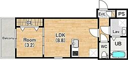 京都市山科区西野大鳥井町アパート 1LDKの間取図画像