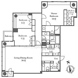 六本木ヒルズレジデンスC棟 3LDKの間取図画像