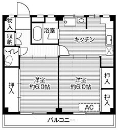 ビレッジハウス根岸2 2DKの間取図画像