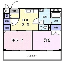 アベニューゆりのき・2 2DKの間取図画像