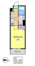 レジデンス毛利イースト 1Kの間取図画像