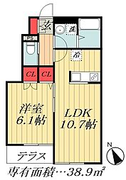 市川市八幡1丁目アパート 1LDKの間取図画像