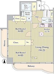 センテニアルタワー 9階2LDKの間取り