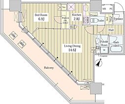 ユニゾンタワー東中野 1LDKの間取図画像