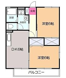 シャルム鎌倉 2DKの間取図画像