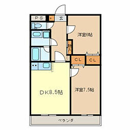 ソレアード 2DKの間取図画像