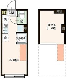 アルカディア上板橋 1階ワンルームの間取り