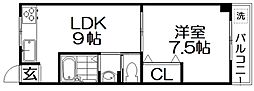 シャンテー香里ヶ丘3 1LDKの間取図画像